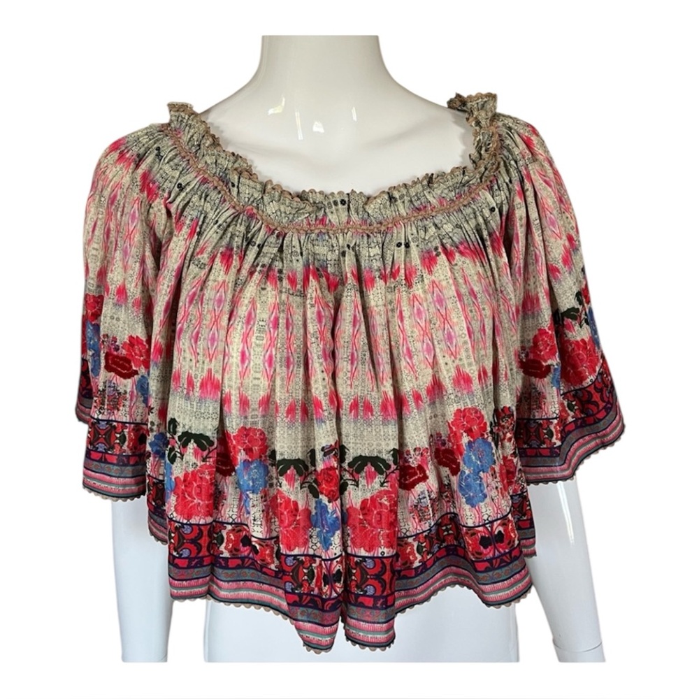 2 for $20 - Pink Ruffled Cropped Blouse with Bell Sleeves.